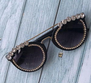 Rhinestone cat eye large frame sunglasses women's brand sunglasses ladies retro transparent gradient glasses UV400 sunglasses