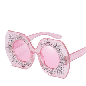 Women Oversized Rhinestone Irregular Frame Sunglasses Trend Eyewear Personality Round Lens Women'S Sun Glasses UV400 Accessories