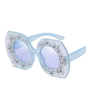 Women Oversized Rhinestone Irregular Frame Sunglasses Trend Eyewear Personality Round Lens Women'S Sun Glasses UV400 Accessories