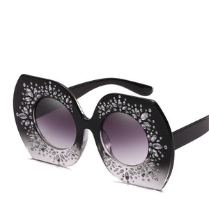 Women Oversized Rhinestone Irregular Frame Sunglasses Trend Eyewear Personality Round Lens Women'S Sun Glasses UV400 Accessories