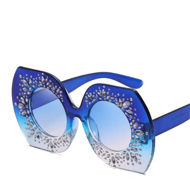 Women Oversized Rhinestone Irregular Frame Sunglasses Trend Eyewear Personality Round Lens Women'S Sun Glasses UV400 Accessories