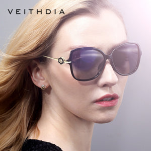 VEITHDIA TR90 Women's Sun glasses Polarized Mirror Lens Luxury Ladies Flower Designer Sunglasses Eyewear For Women oculos 8011