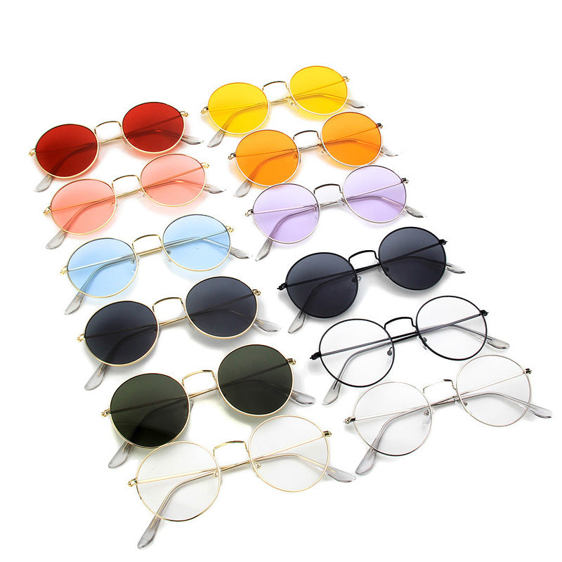 Xinfeite Sunglasses Classic Vintage Metal Round Frame Colorful UV400 Sun Glasses Clear Lens Plain Glasses For Men Women X333